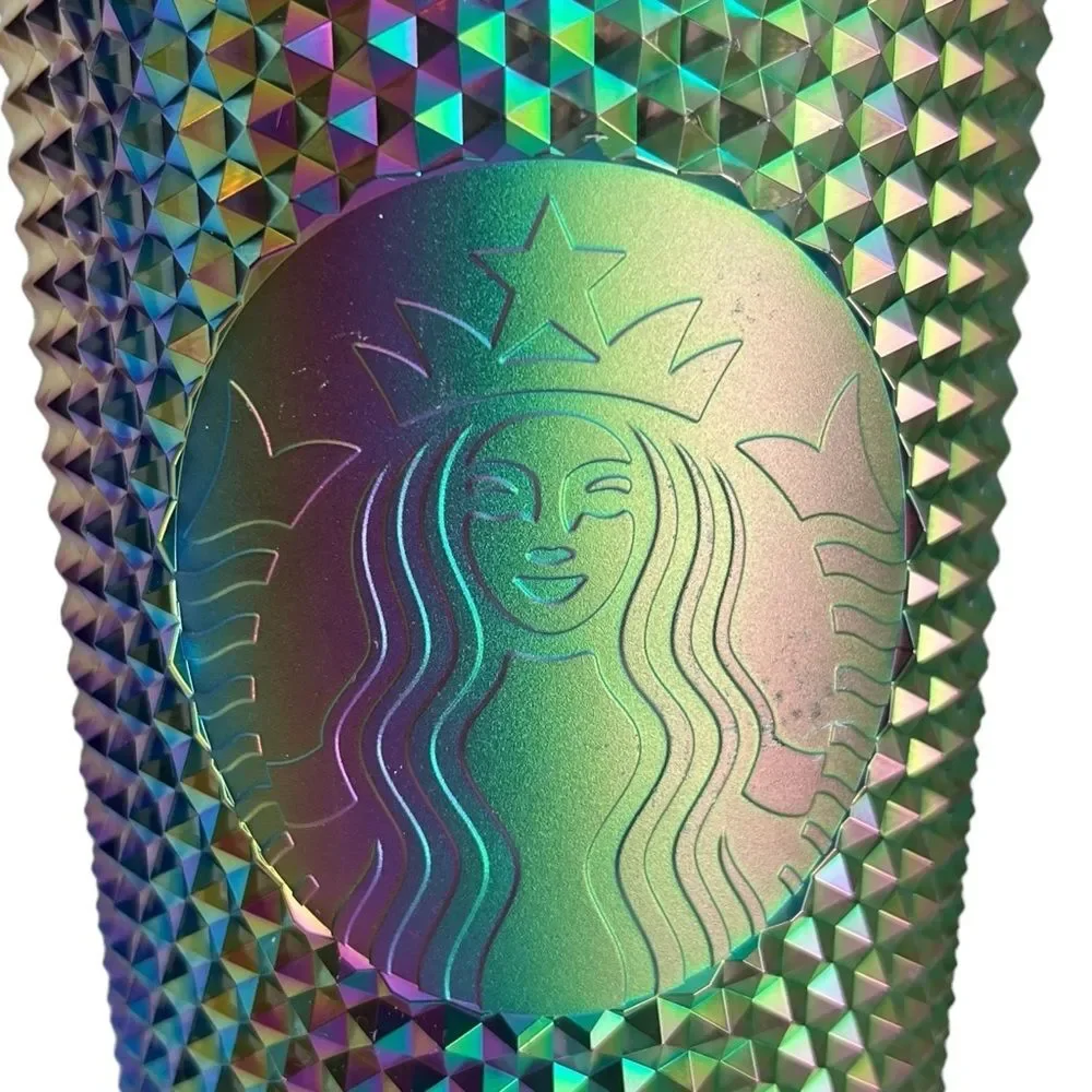 NWT Starbucks OIL SLICK Cold Cup Venti BLACK BLING Tumbler Rainbow Studded 2023